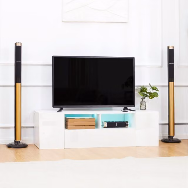 HOMCOM Modern High Gloss TV Unit Cabinet with LED Lights in White for TVs up to 60 inch