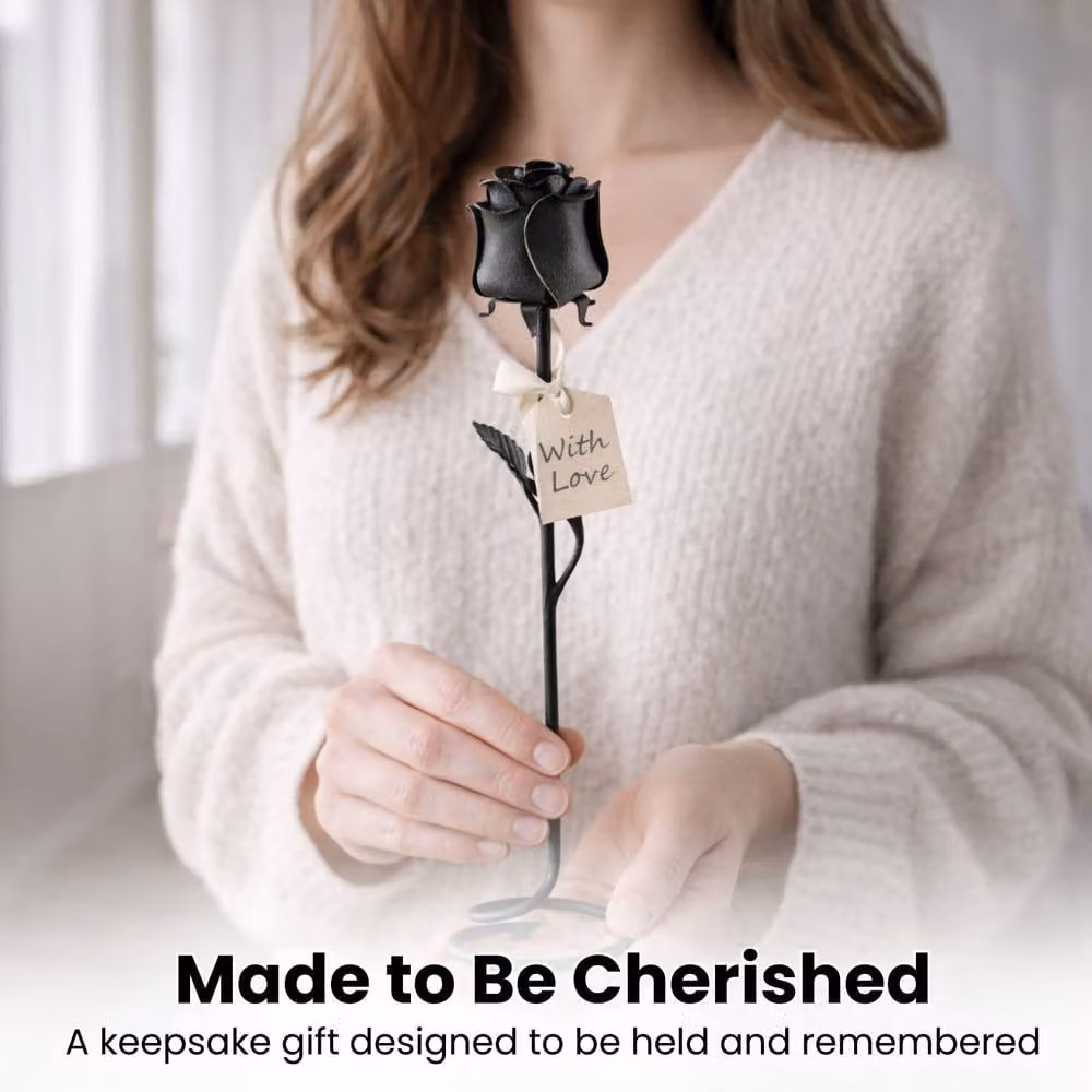 Novecrafto Forged Black Iron Rose with Stand – 7