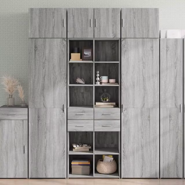 Berkfield Home Modern Grey Wall Mounted Storage Cabinet with Hinged Doors and Internal Shelves, W/D/H: 70 x 42.5 x 225 cm