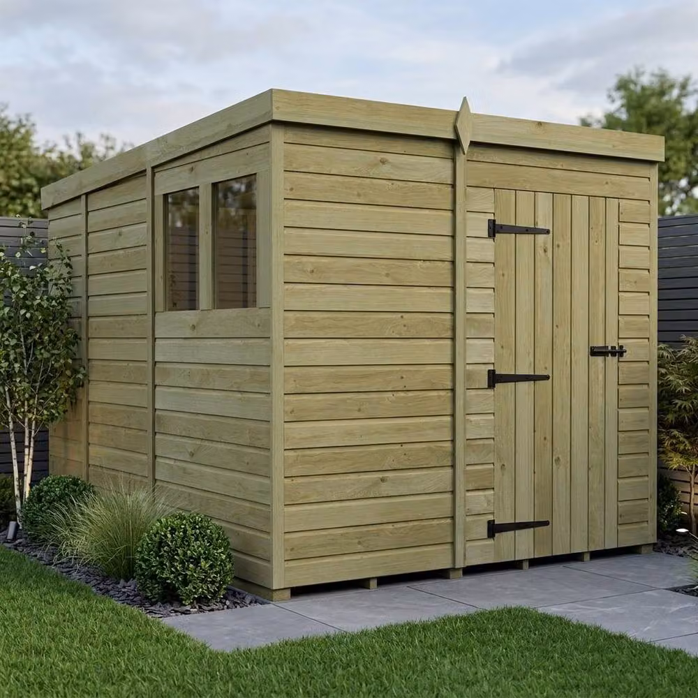 Buttercup Farm Brown Timber Pent Garden Shed with Single Door and Windows, W/D/H: 213 x 274 x 210 cm – 2