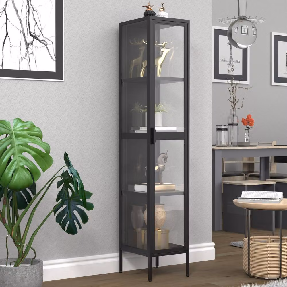 VCM Floka XL Steel and Glass Showcase in Black – 3