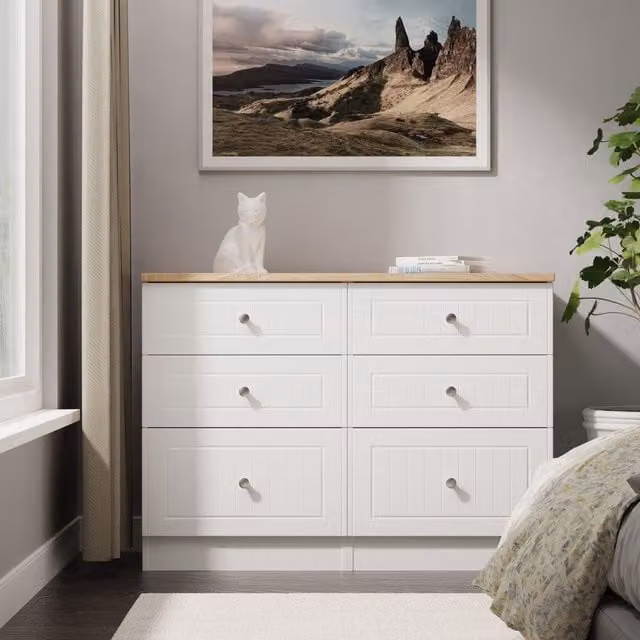 2 U Norton 6 Drawer Wide Chest in White, Ready Assembled