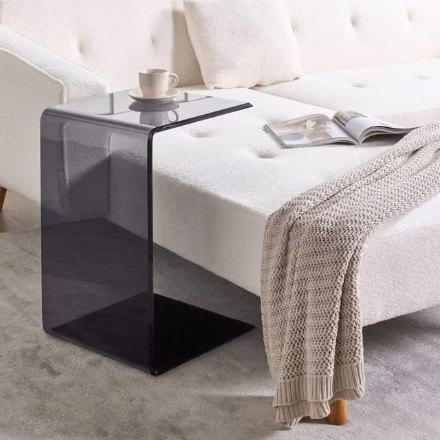 Wyld and Coco Cantilever Side End Table in Semi Transparent Black Tempered Glass, W/D/H: 40 x 40 x 61 cm