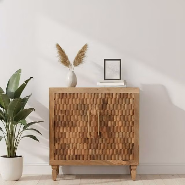Artisan Furniture Cadiz Mango Wood Carved Block Cabinet in Brown and Gold
