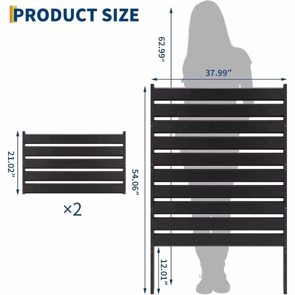 VOGREX 2 Panel Freestanding Garden Privacy Screen Paravent, Black, H: 106.68 cm x W: 96.52 cm – 2