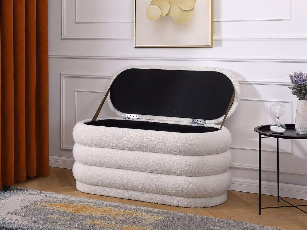 ECAMBI Vente-unique Blanket Chest in White Bouclé Fabric, W/D/H: 101.5 x 47 x 49 cm – 3