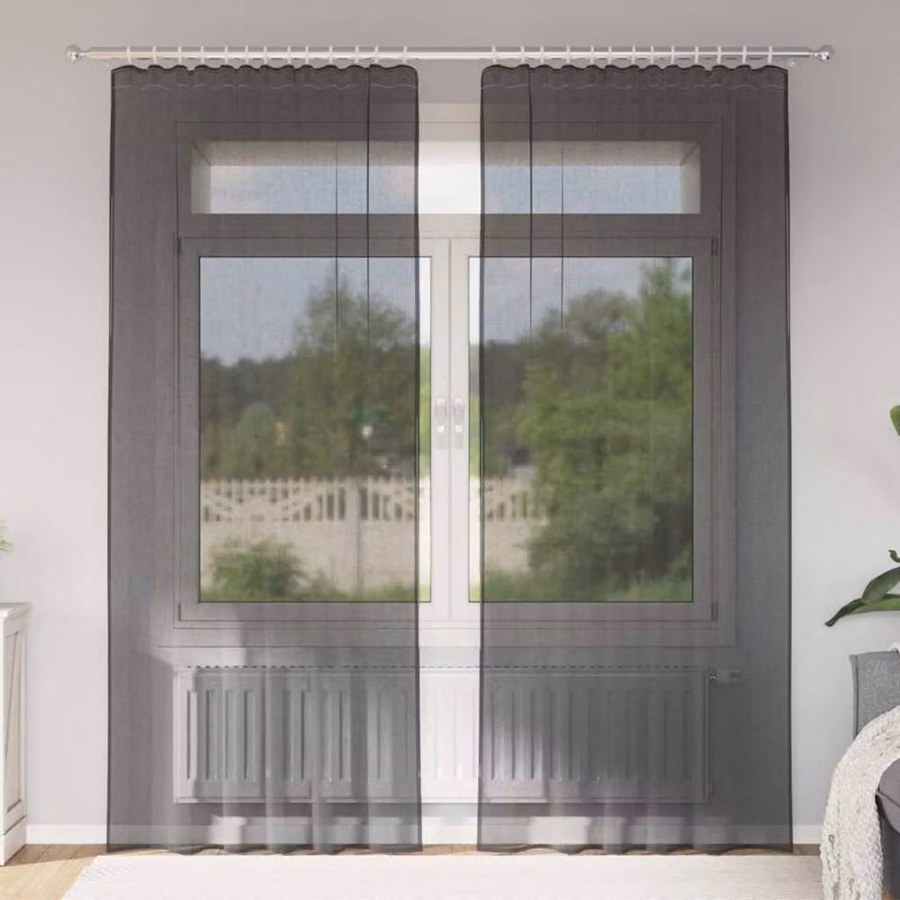 Berkfield Home Black Transparent Voile Fabric Panel Curtains with Rod Pockets, 2 Pack, W: 140 cm – 2