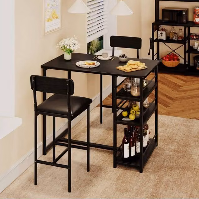 KORVIXA 3 Piece Counter Height Kitchen Dining Table and Upholstered Chair Set in Black, W: 100 cm – 1