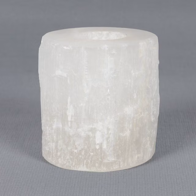 KDMK White Selenite Stone Cylinder Tealight Candle Holder