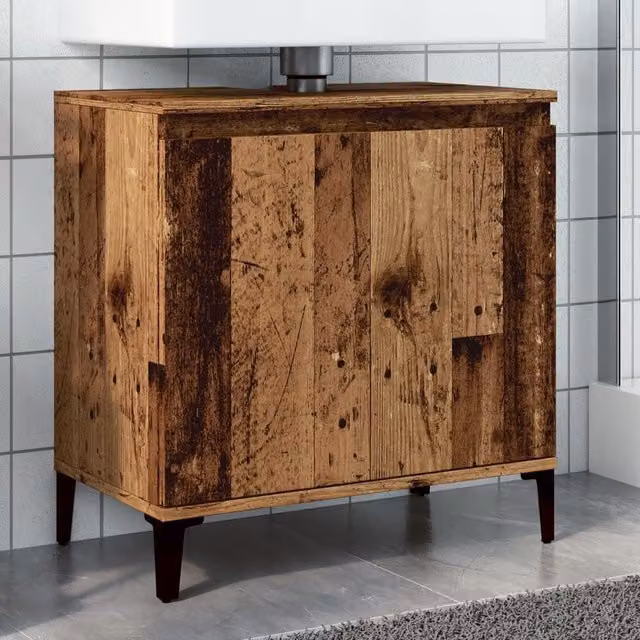 Berkfield Home Sink Cabinet in Old Wood Brown, W/D/H: 58 x 33 x 60 cm