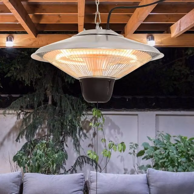 OUTSUNNY 1500W Silver Ceiling Hanging Patio Heater with Pull Switch and Halogen Bulb