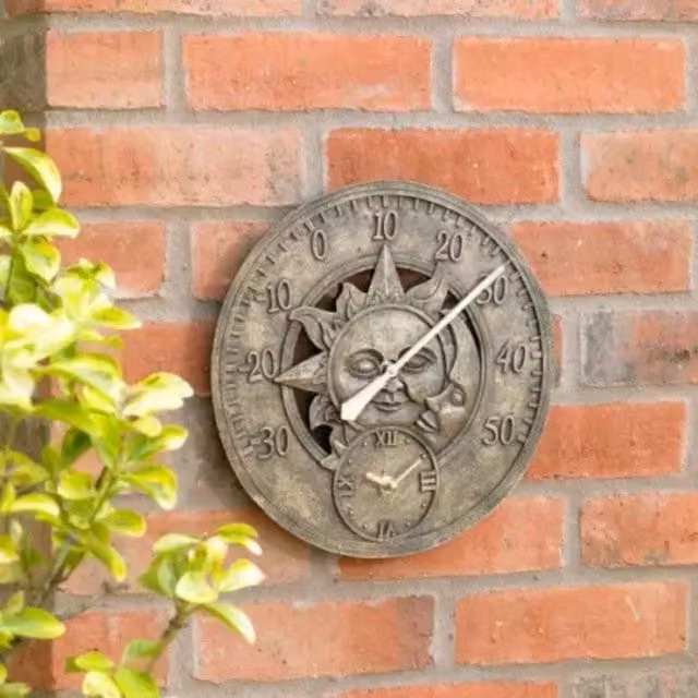 Marco Paul Bronze Sun & Moon Hanging Garden Clock and Thermometer, Diameter: 30 cm – 1
