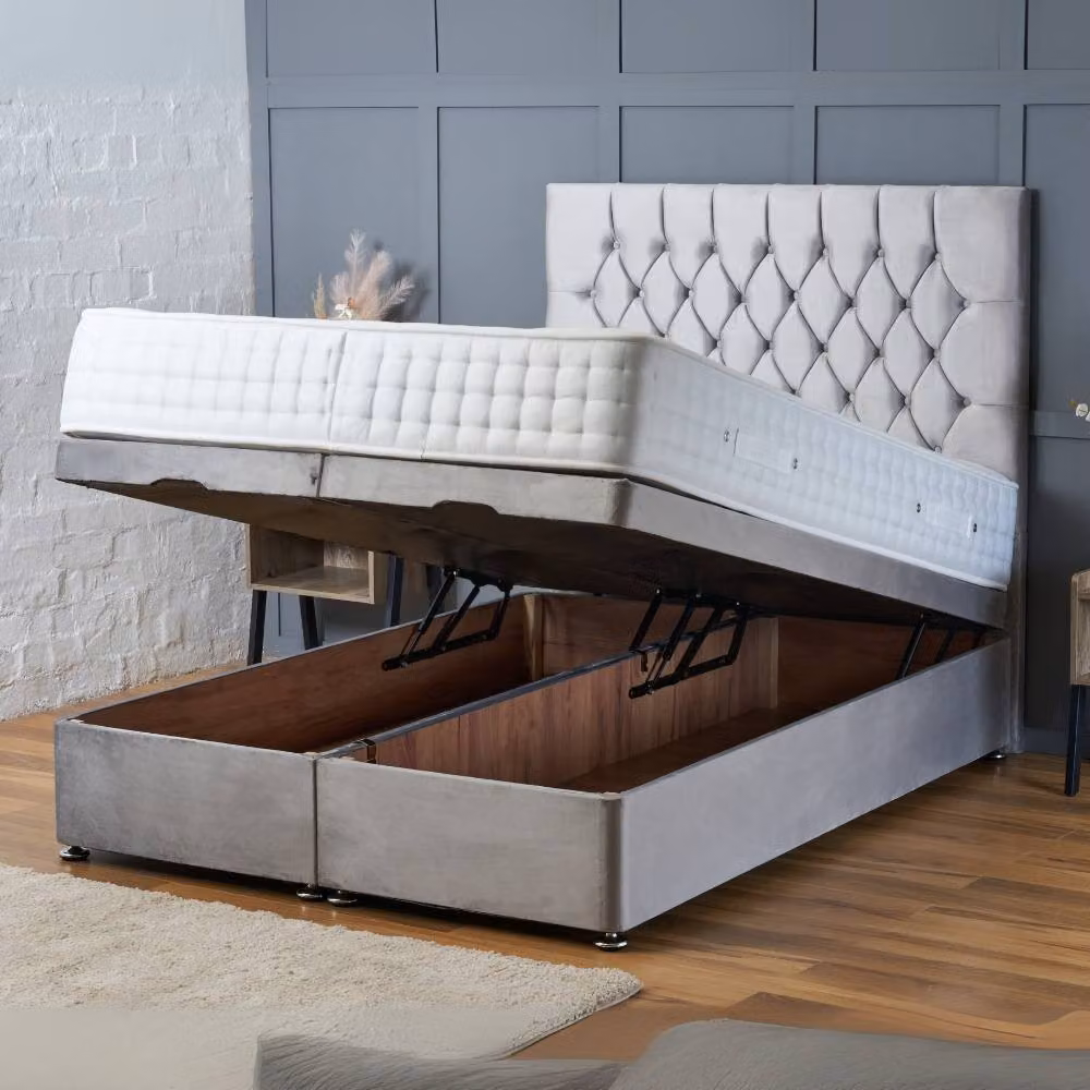 BSSPOKE Mia Ottoman Divan Bed in Taupe Plush Velvet with 54 inch Headboard, W/D/H: 90 x 190 cm – 3