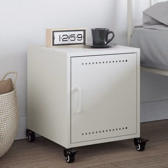 Berkfield Home White Metal Bedside Cabinet W/D/H: 36 x 39 x 43.5 cm