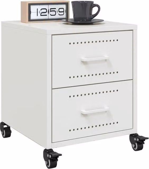 Berkfield Home Set of 2 White Metal Bedside Cabinets, W/D/H: 36 x 39 x 43.5 cm