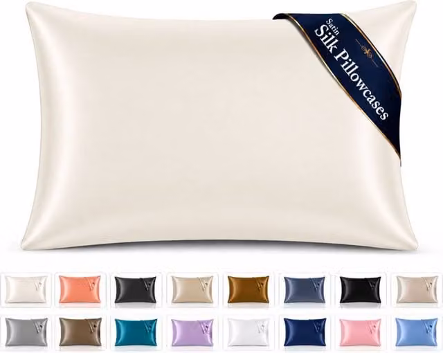 Pamposh Pack of 2 Ultra Soft Mako Satin Silk Pillow Cases in Ivory/White/Beige – 1