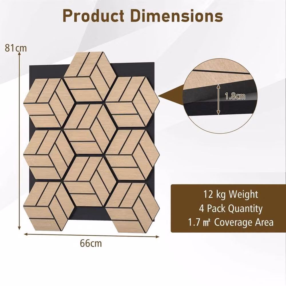 PAWNORA 4 Pack Soundproof Wood Look Wall Panels for Noise Reduction, Brown, W: 81 cm, H: 66 cm – 2