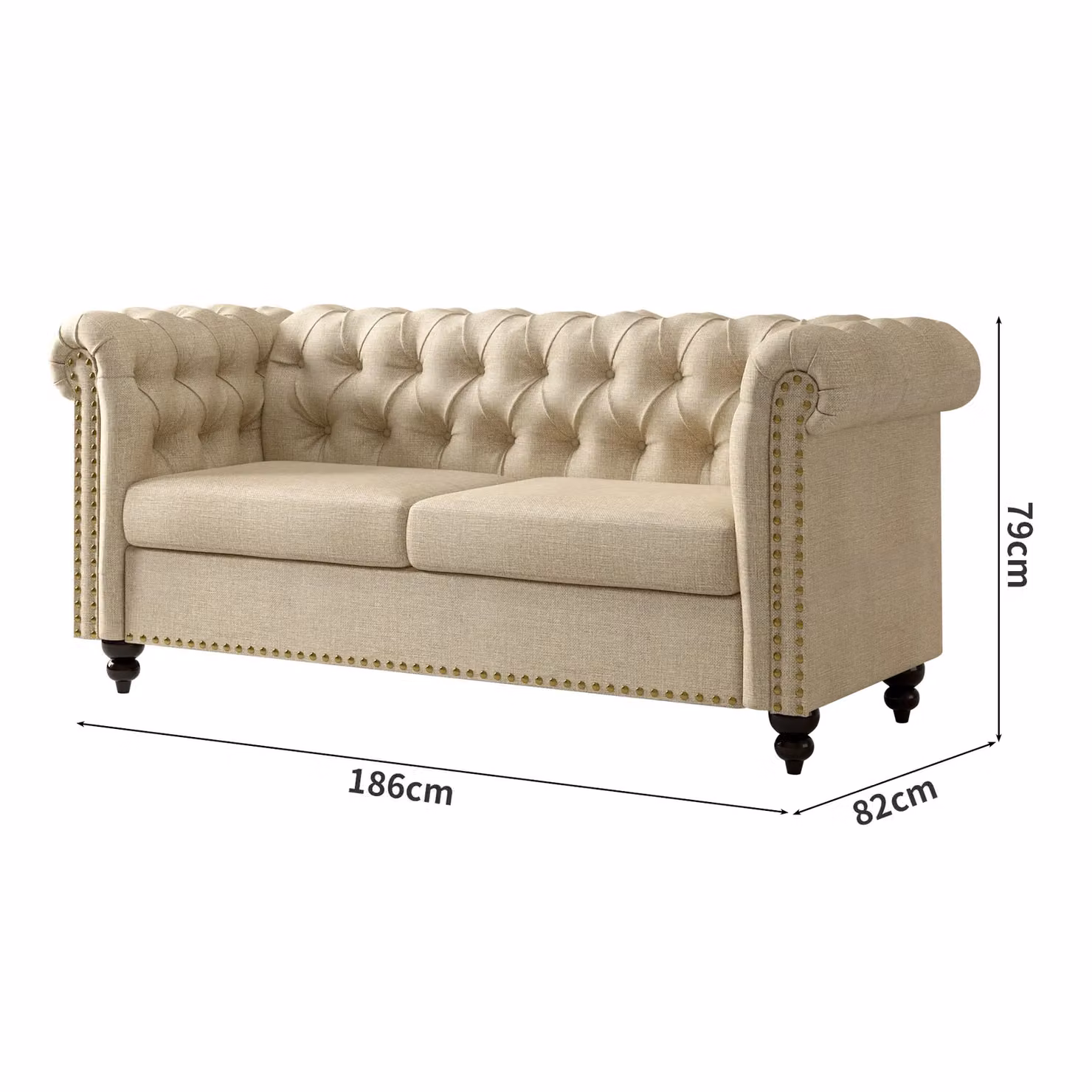 MCC Direct Victoria Chesterfield Fabric Button Back Sofa in Beige – 2
