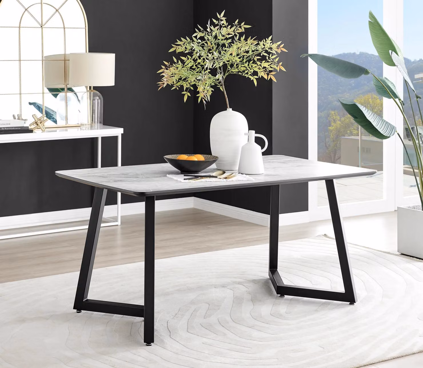 FurnitureboxUK Carson White Marble Effect Dining Table and 6 Corona Silver Chairs – 2