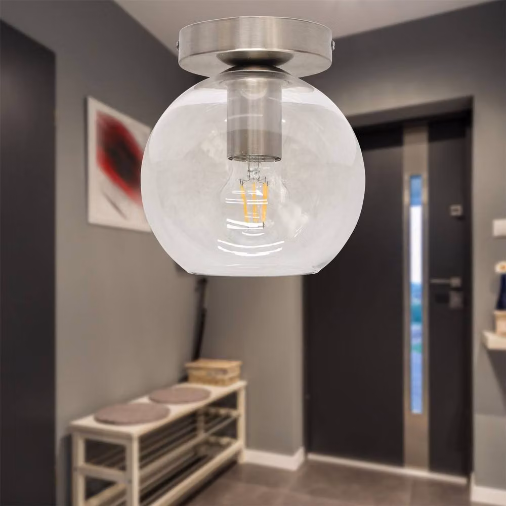 First Choice Lighting Barnum Modern Ceiling Light Fitting with Transparent Glass Sphere and Silver Metal Finish – 2