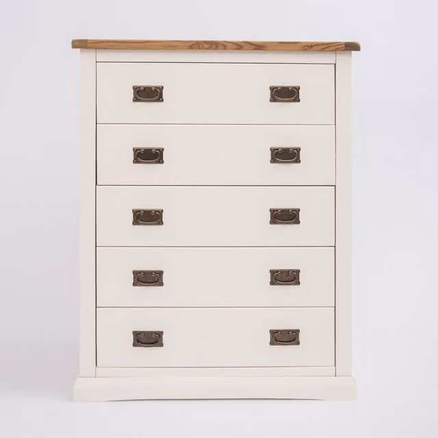 Cabinet Bits Cosenza 5 Drawer Chest in Off-White with Gold Handles
