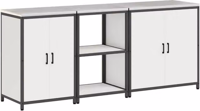 Berkfield Home 3-Piece Industrial Kitchen Storage Set in White Lacquered Cold-Rolled Steel with Hinged Doors and Internal Shelves – 1