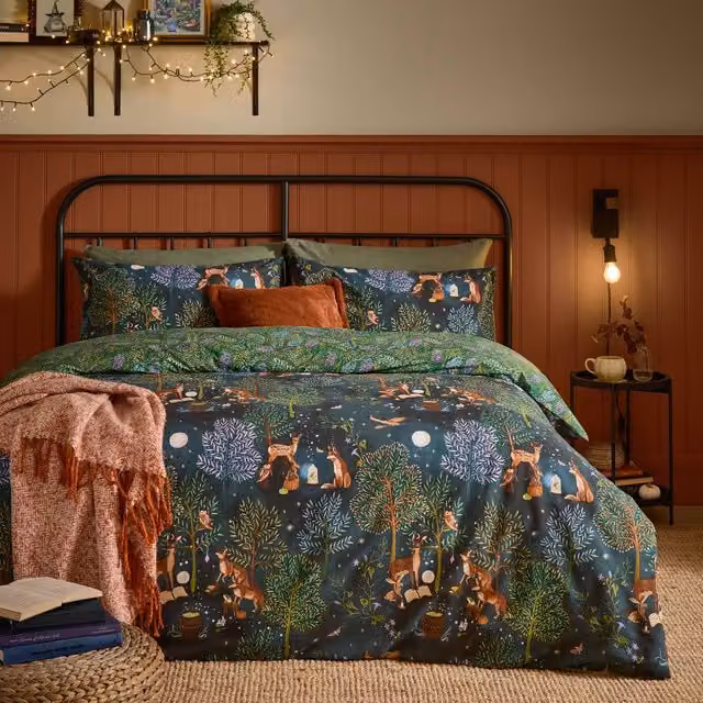 Riva Home Woodland Rituals Reversible Floral Duvet Cover Set in Blue, W/D/H: 200 x 200 cm