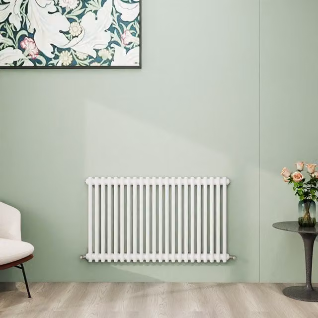 AicaBathroom Horizontal Traditional Cast Iron Style 2 Column Radiator in White, W/D/H: 60 x 60 x 60 cm
