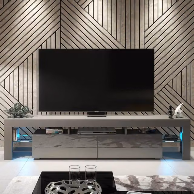 Creative Furniture Nova TV Unit in Grey with Glossy Finish, W: 200 cm, H: 45 cm, D: 35 cm