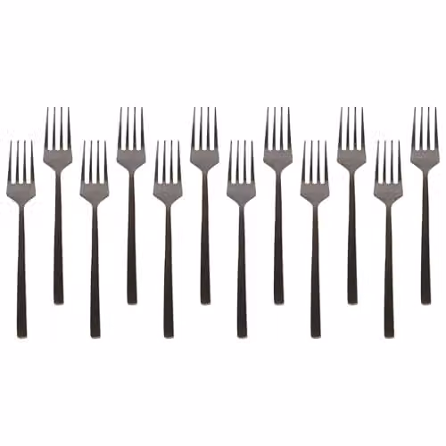 Argon Tableware Black Coated Stainless Steel Cake Forks, Pack of 12