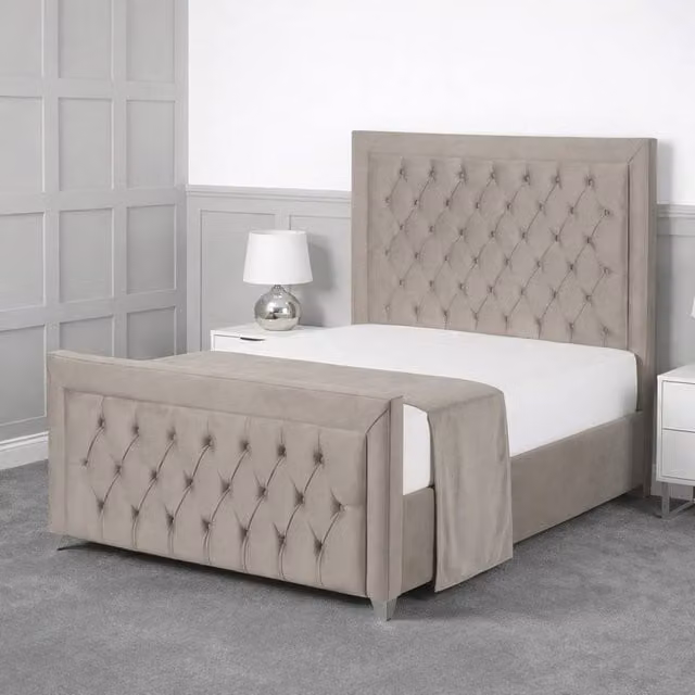 Living Comfort Bedz Ember Upholstered Gas Lift Storage Bed in Light Grey, Super King Size