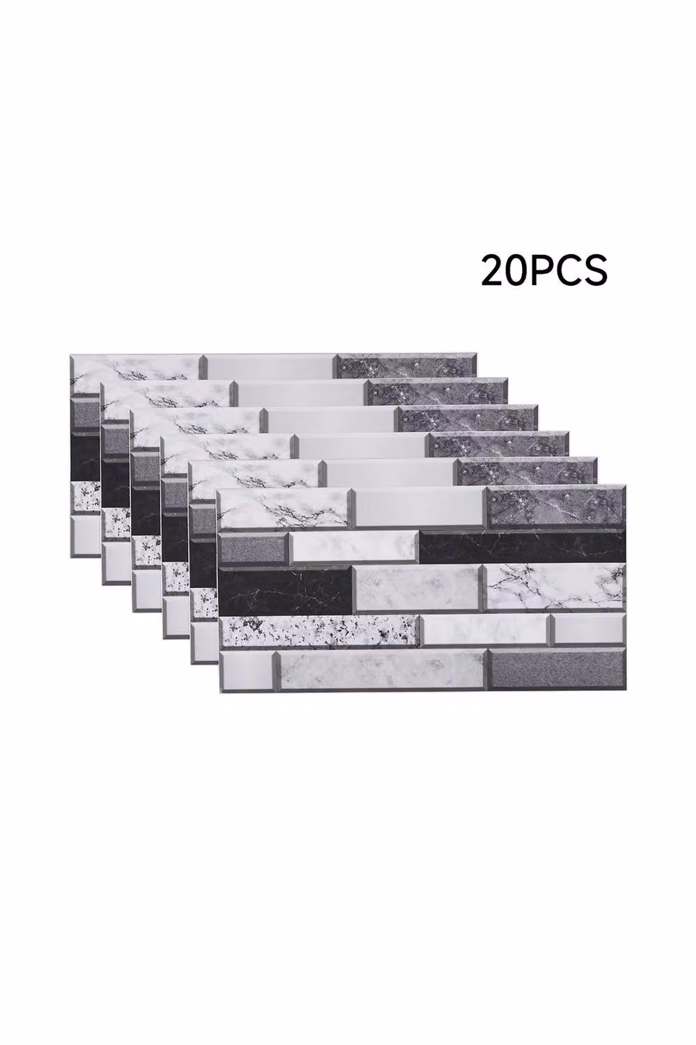 Living and Home 20Pcs Self-Adhesive Marble Effect Wall Tile Stickers in Light Grey – 2