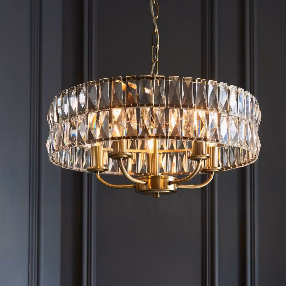 Netlighting Clifton 5 Light Multi Arm Ceiling Pendant Lamp in Gold and Antique Brass with Transparent Glass Shades – 2