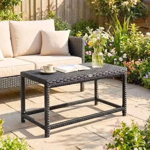 Outsunny Black Outdoor Coffee Table with X-Shaped Frame and Polyrattan Design, W: 80 cm, D: 43 cm, H: 40 cm – 6