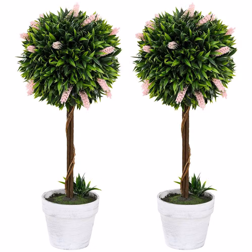 STILVORA Set of 2 Pink and Green Artificial Tabletop Ball Trees, Height: 60 cm – 4