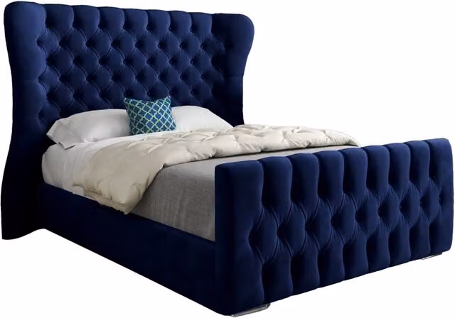 Casani Chesterfield Upholstered Velvet Bed Frame in Blue, W/D/H: 120 x 200 x 137 cm