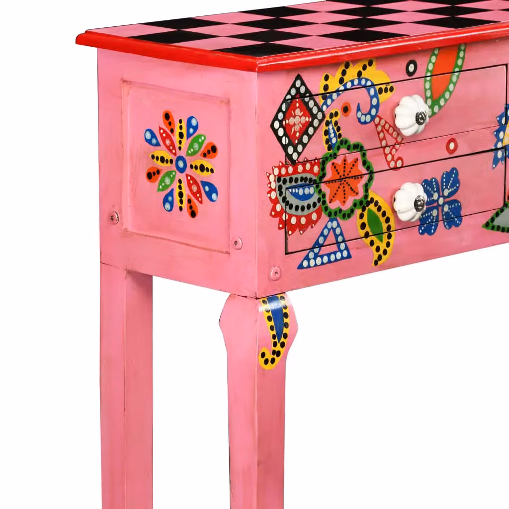 Berkfield Home Rectangular Console Table in Pink Hand Painted Solid Mango Wood – 3