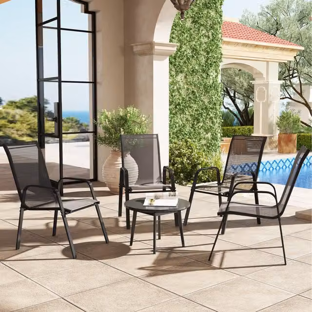 Outsunny Set of 4 Stackable Modern Metal Garden Dining Chairs in Black