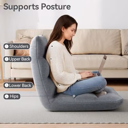 MCC Direct 14-Position Adjustable Folding Floor Chair with Padded Headrest in Grey – 4