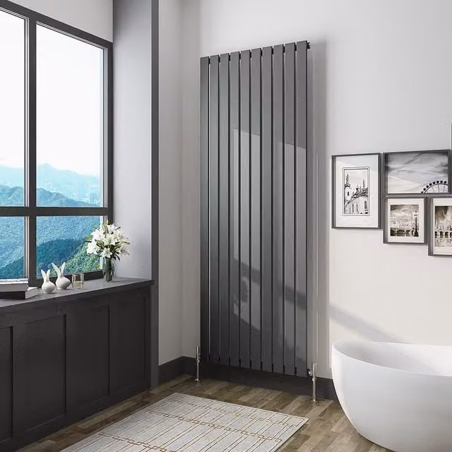 AicaBathroom Vertical Flat Panel Steel Radiator in Anthracite, H 180 cm x W 68 cm x D 68 cm