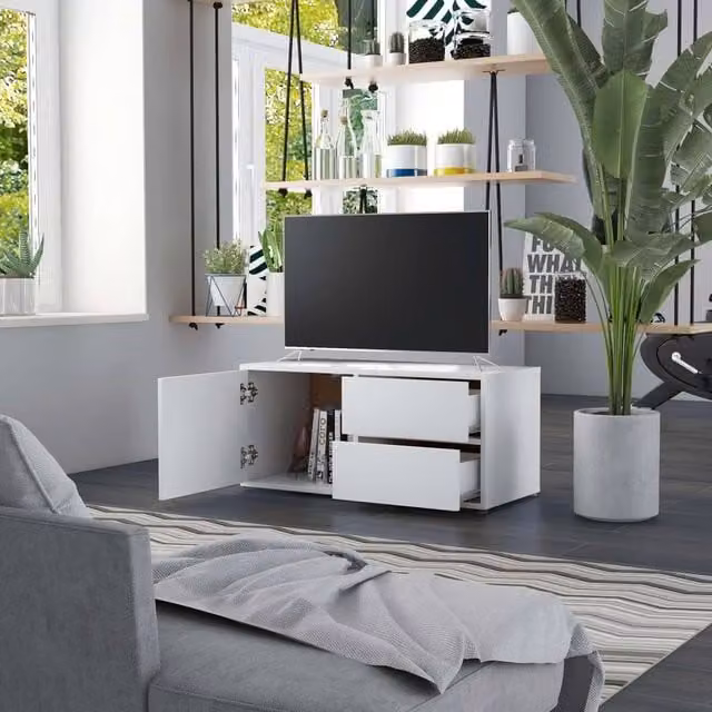 Berkfield Home White TV Cabinet in Engineered Wood, W/D/H: 80 x 34 x 36 cm