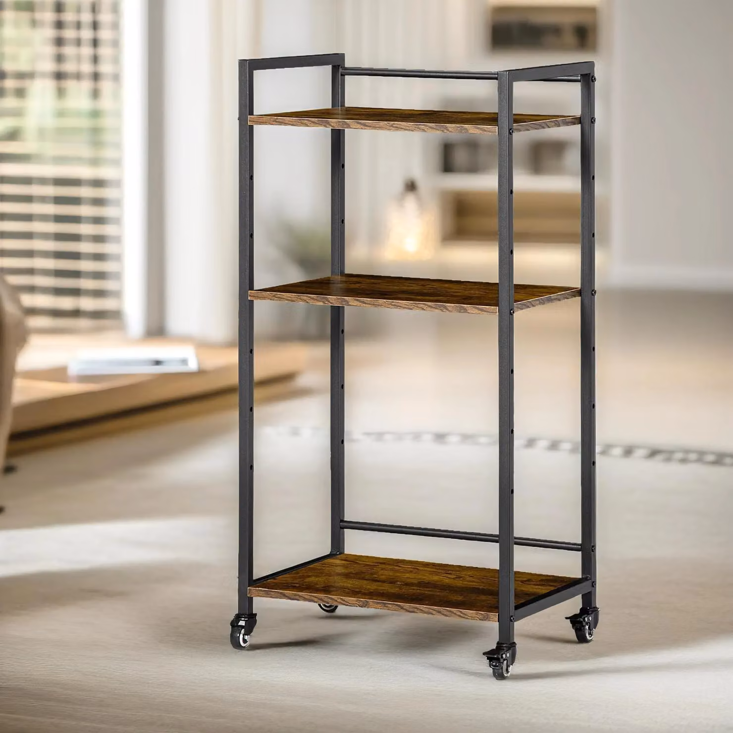 Pirlo Plush 3 Tier Printer Trolley in Brown with Adjustable Shelves and Lockable Wheels – 2