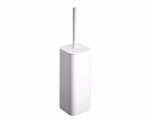 COSMIC NEA Freestanding Bathroom Toilet Brush and Holder in Matte White Stainless Steel and Plastic