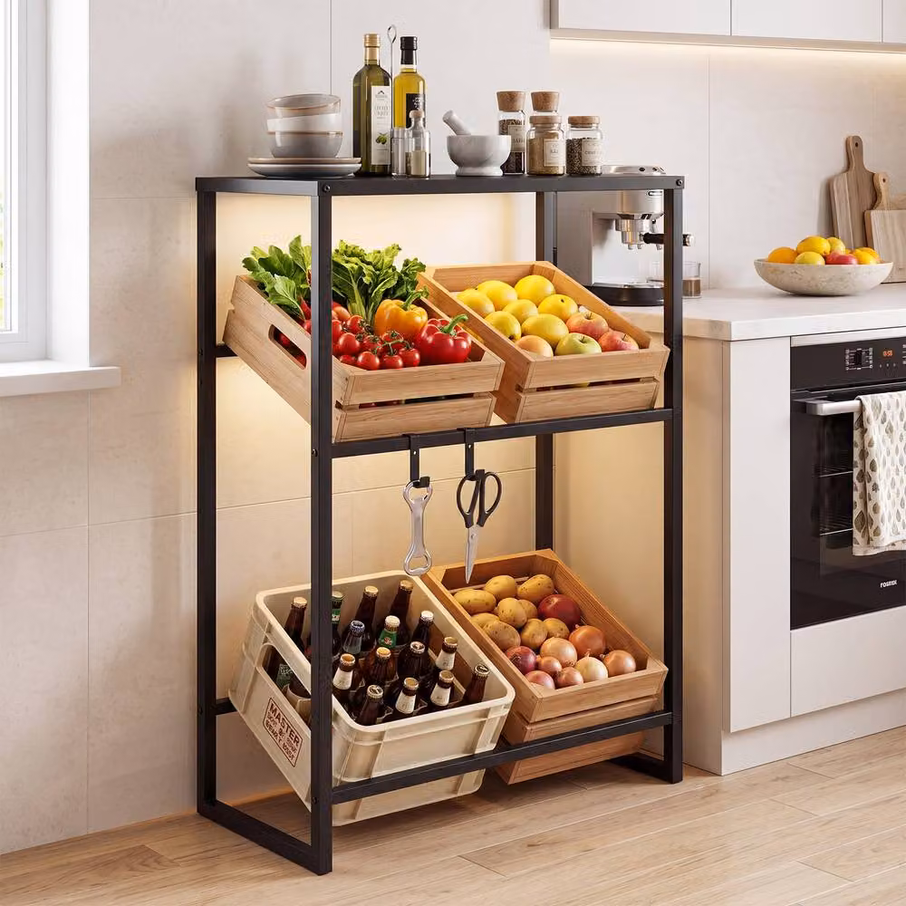 Gymax 3-Tier Metal Wine Rack and Drink Storage Shelf in Black, Height: 112 cm – 5