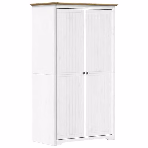 vidaXL BODO Wardrobe in White and Brown Solid Wood Pine with Hinged Doors, W/D/H: 99 x 53.5 x 173 cm – 1