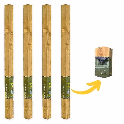 Postsaver Pack of 4 Brown Square Wood Fence Posts, 10.16 x 10.16 cm, H: 182.88 cm