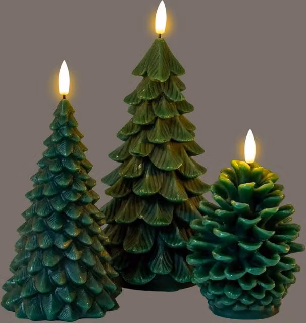 KDMK Green Pinecone LED Wax Tealight Candle with Flicker Effect