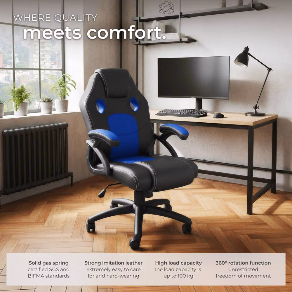 tectake Mike Gaming Chair in Blue with Synthetic Leather and Fabric Finish – 8