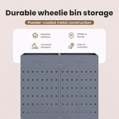 vidaXL Wheelie Bin Storage for 2 Bins, Grey, W: 136 cm, D: 77.5 cm, H: 121.5 cm – 3