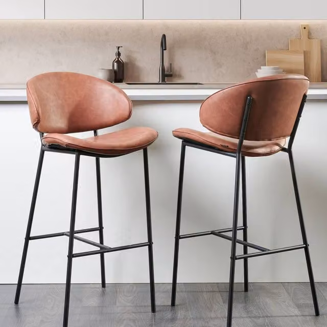 Wyld and Coco Set of 2 Brown Faux Leather Bar Chairs